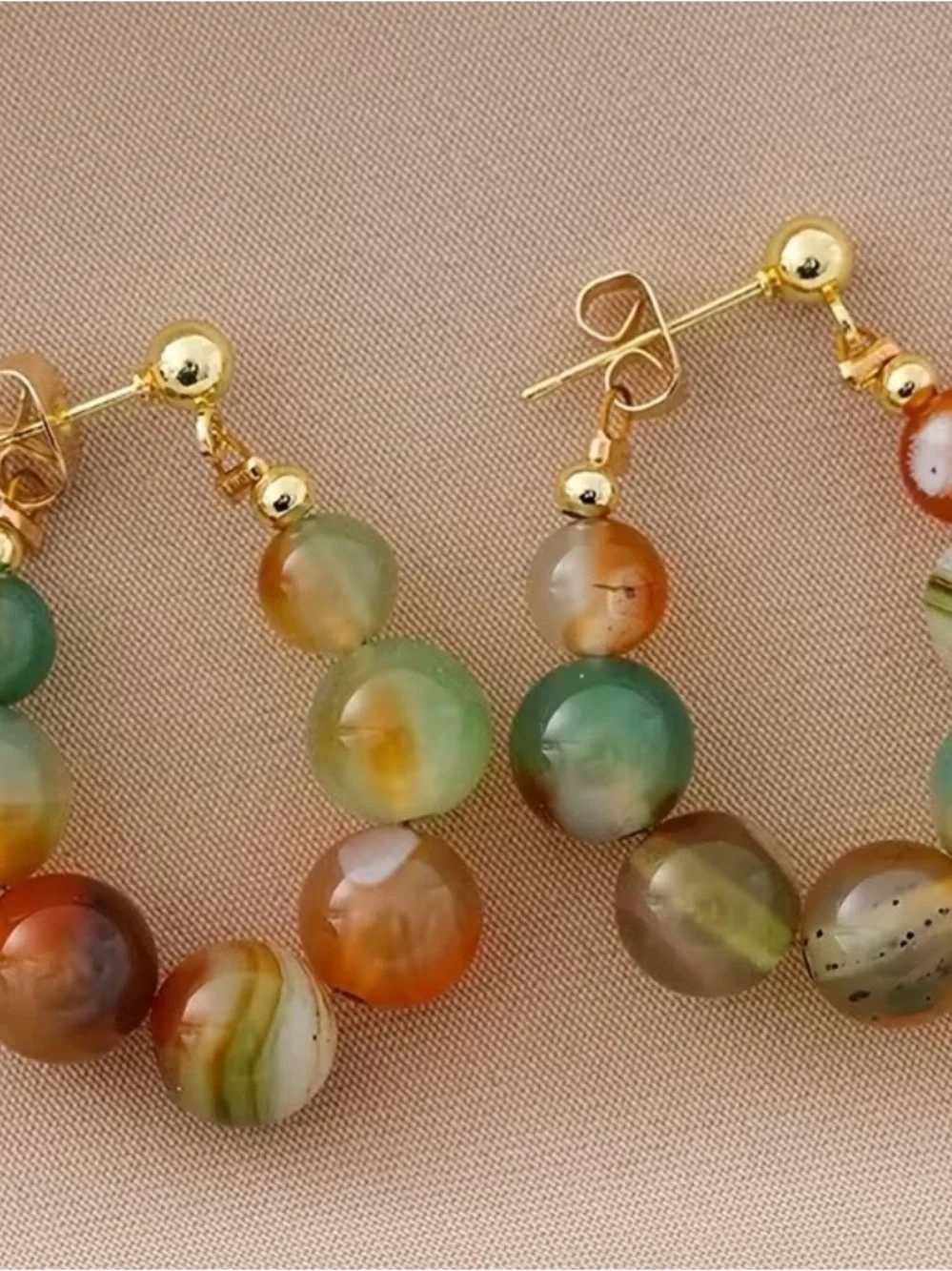 Gold Hoop Earrings with Multicolor Agate Beads fashion earrings